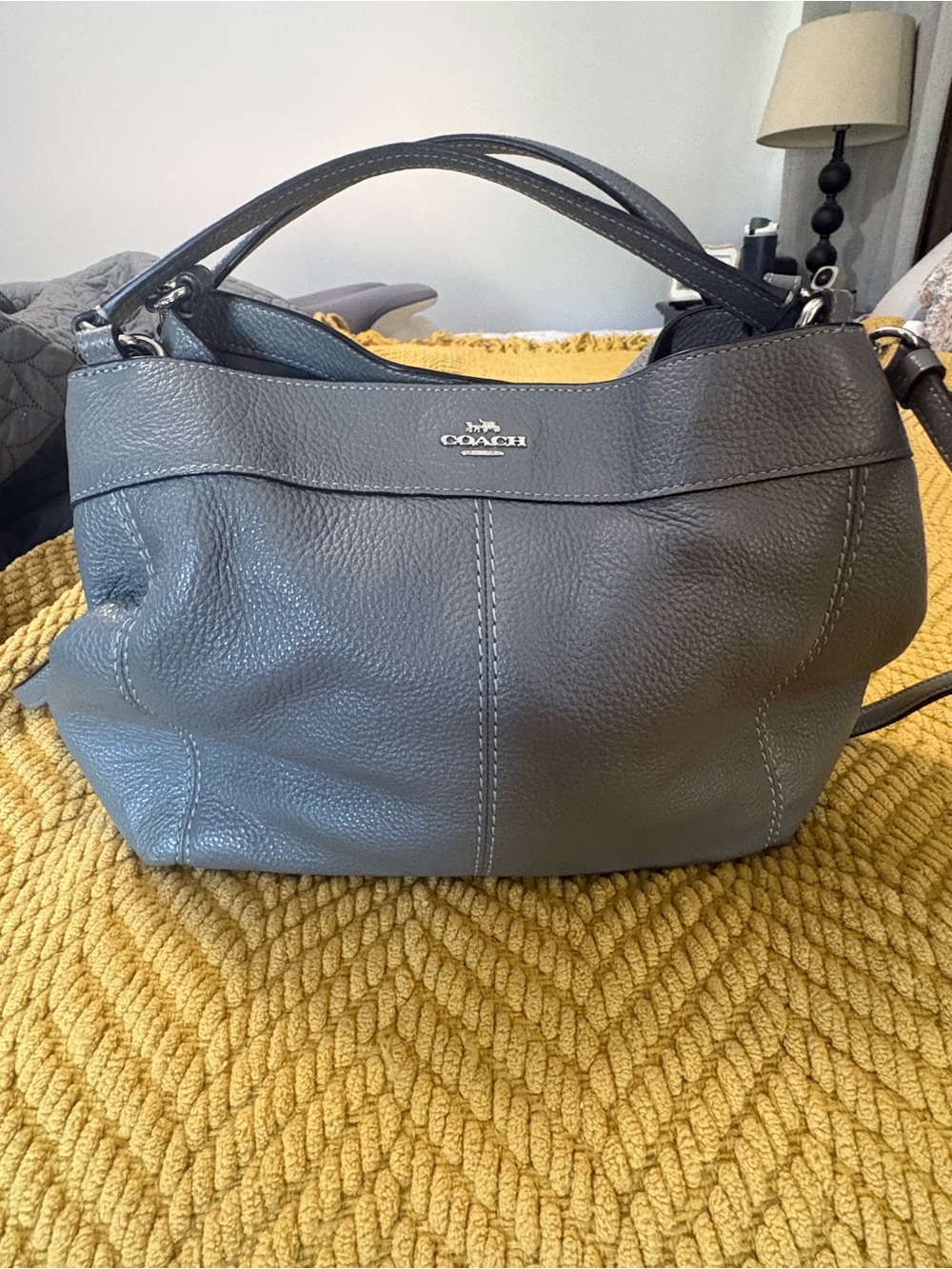COACH Pebbled Leather Shoulder Bag in Charcoal Gray